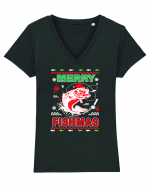 Merry Fishmas Ugly Tricou mânecă scurtă guler V Damă Evoker