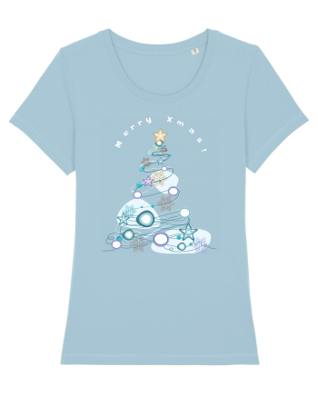 Merry Xmas Tree Sky Blue