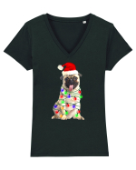Pug First Christmas Tricou mânecă scurtă guler V Damă Evoker
