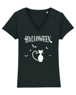 Halloween Cat Tricou mânecă scurtă guler V Damă Evoker
