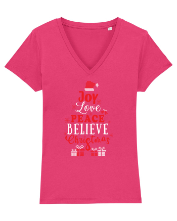 Joy Love Peace Believe Christmas Raspberry