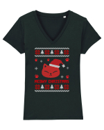 Meowy Christmas Cat Tricou mânecă scurtă guler V Damă Evoker