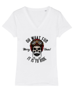 Oh What Fun It Is To Ride Black Skull Tricou mânecă scurtă guler V Damă Evoker