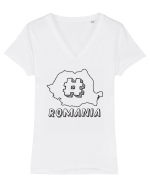 cu iz românesc: Hashtag Romania Tricou mânecă scurtă guler V Damă Evoker