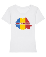 cu iz românesc: I love Romania Tricou mânecă scurtă guler larg fitted Damă Expresser