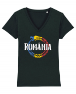 cu iz românesc: România - dragon tricolor Tricou mânecă scurtă guler V Damă Evoker