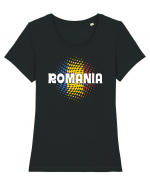 cu iz românesc: România - fundal tricolor #1 Tricou mânecă scurtă guler larg fitted Damă Expresser