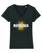 cu iz românesc: România - fundal tricolor #2 Tricou mânecă scurtă guler V Damă Evoker