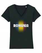 cu iz românesc: România - fundal tricolor #3 Tricou mânecă scurtă guler V Damă Evoker