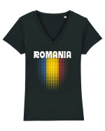 cu iz românesc: România - fundal tricolor #4 Tricou mânecă scurtă guler V Damă Evoker