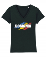 cu iz românesc: România - fundal tricolor #5 Tricou mânecă scurtă guler V Damă Evoker