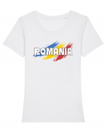 cu iz românesc: România - fundal tricolor #5 Tricou mânecă scurtă guler larg fitted Damă Expresser