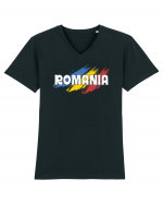 cu iz românesc: România - fundal tricolor #5 Tricou mânecă scurtă guler V Bărbat Presenter