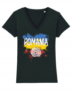 cu iz românesc: România - fundal tricolor #6 Tricou mânecă scurtă guler V Damă Evoker