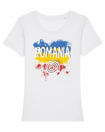 cu iz românesc: România - fundal tricolor #6 Tricou mânecă scurtă guler larg fitted Damă Expresser