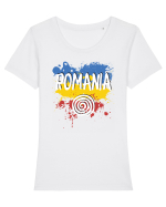 cu iz românesc: România - fundal tricolor #6 Tricou mânecă scurtă guler larg fitted Damă Expresser