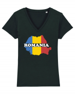 cu iz românesc: România - hartă tricoloră Tricou mânecă scurtă guler V Damă Evoker