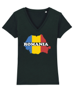 cu iz românesc: România - hartă tricoloră Tricou mânecă scurtă guler V Damă Evoker