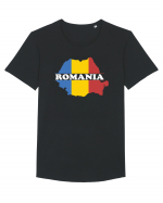 cu iz românesc: România - hartă tricoloră Tricou mânecă scurtă guler larg Bărbat Skater