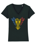 cu iz românesc: România - Phoenix tricolor Tricou mânecă scurtă guler V Damă Evoker