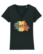 cu iz românesc: România - text decorativ Tricou mânecă scurtă guler V Damă Evoker