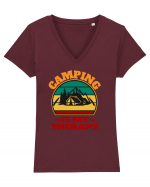 Camping Is My Therapy Tricou mânecă scurtă guler V Damă Evoker