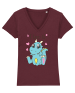 Te iubesc cu dinozaurul albastru Tricou mânecă scurtă guler V Damă Evoker