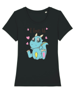 Te iubesc cu dinozaurul albastru Tricou mânecă scurtă guler larg fitted Damă Expresser