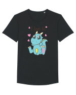 Te iubesc cu dinozaurul albastru Tricou mânecă scurtă guler larg Bărbat Skater