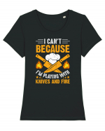 I can't because I'm playing with knives and fire Tricou mânecă scurtă guler larg fitted Damă Expresser