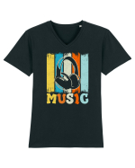 Vintage Headphones Hip Hop Music Tricou mânecă scurtă guler V Bărbat Presenter