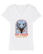 Oh Deer What A Year Tricou mânecă scurtă guler V Damă Evoker