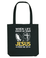 When life knocks me down Jesus picks me up Sacoșă textilă
