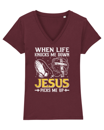When life knocks me down Jesus picks me up Burgundy