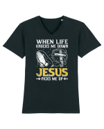 When life knocks me down Jesus picks me up Tricou mânecă scurtă guler V Bărbat Presenter