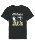 When life knocks me down Jesus picks me up Tricou mânecă scurtă Unisex Rocker