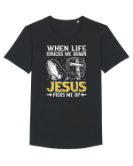 When life knocks me down Jesus picks me up Tricou mânecă scurtă guler larg Bărbat Skater