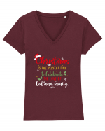 Celebrate love of God and Family Tricou mânecă scurtă guler V Damă Evoker