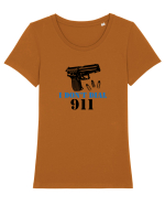 I don't dial 911 Tricou mânecă scurtă guler larg fitted Damă Expresser