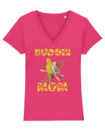 Mama de perus Budgie mom desen manual cu papagali retro Tricou mânecă scurtă guler V Damă Evoker