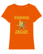 Mama de perus Budgie mom desen manual cu papagali retro Tricou mânecă scurtă guler larg fitted Damă Expresser