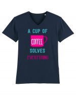 Cafeaua este soluția Tricou mânecă scurtă guler V Bărbat Presenter