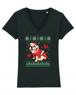 de Craciun cu caini - French bulldog Tricou mânecă scurtă guler V Damă Evoker