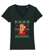 de Craciun cu caini - Golden retriever Tricou mânecă scurtă guler V Damă Evoker