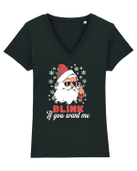 amuzant de Craciun - Blink if you want me  Tricou mânecă scurtă guler V Damă Evoker