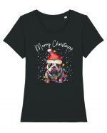 de Craciun cu luminite - Bulldog Tricou mânecă scurtă guler larg fitted Damă Expresser