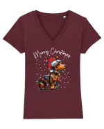 de Craciun cu luminite - Dachshund Tricou mânecă scurtă guler V Damă Evoker