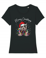 de Craciun cu luminite - English Bulldog Tricou mânecă scurtă guler larg fitted Damă Expresser