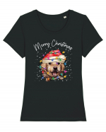 de Craciun cu luminite - Golden Retriever Tricou mânecă scurtă guler larg fitted Damă Expresser