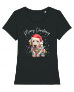 de Craciun cu luminite - Labrador Tricou mânecă scurtă guler larg fitted Damă Expresser